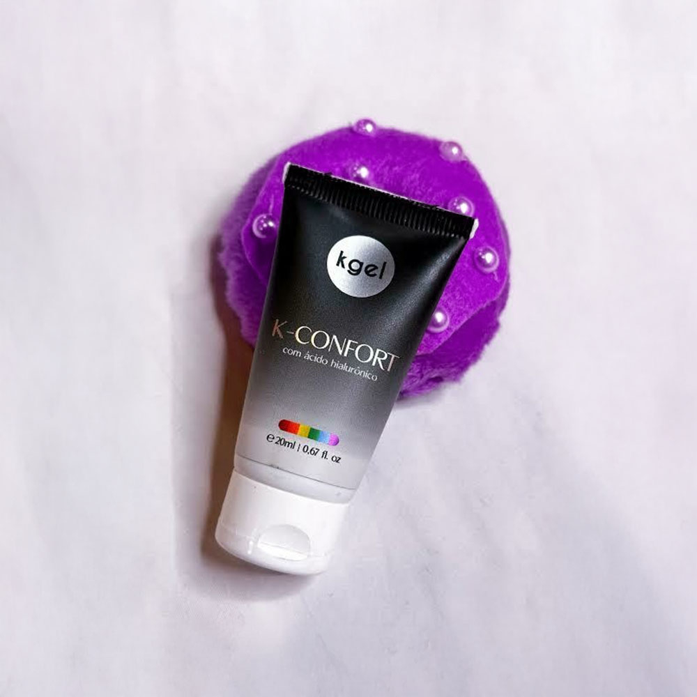 Frasco do Gel K-Confort em fundo neutro, mostrando a embalagem completa e informa��es de volume (20ml)