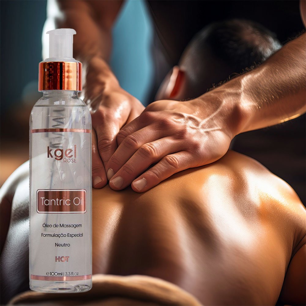 frasco de �leo para Massagem Sensual Hot Tantric Oil Neutro 100ml com tampa pump, destacando o bico dosador na parte superior