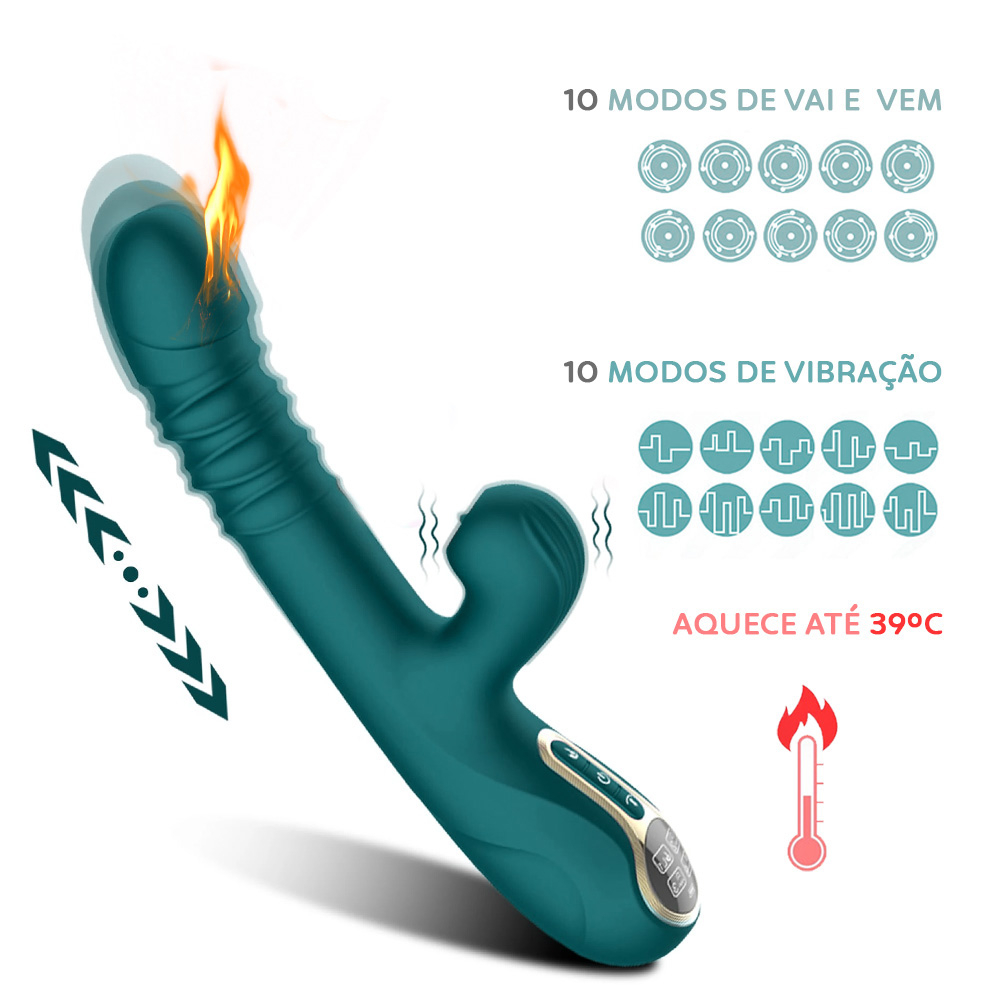 Pulsador de Clit�ris e Vibrador Ponto G Fabulous Verde mostrando os 10 modos de vai-e-vem e 10 modos de vibra��o