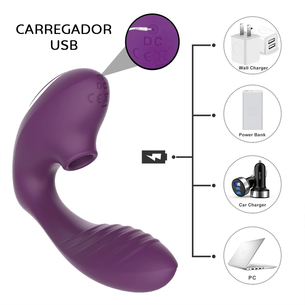 Pulsador de Clit�ris e Vibrador Ponto G Jenny Roxo, vista lateral mostrando o perfil ergon�mico e a curvatura para estimula��o interna e externa.