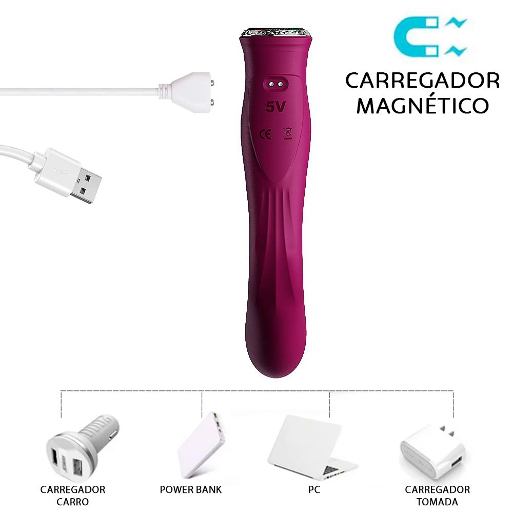 Frente do vibrador duplo em silicone vinho, com as curvas que indicam o corpo do produto.