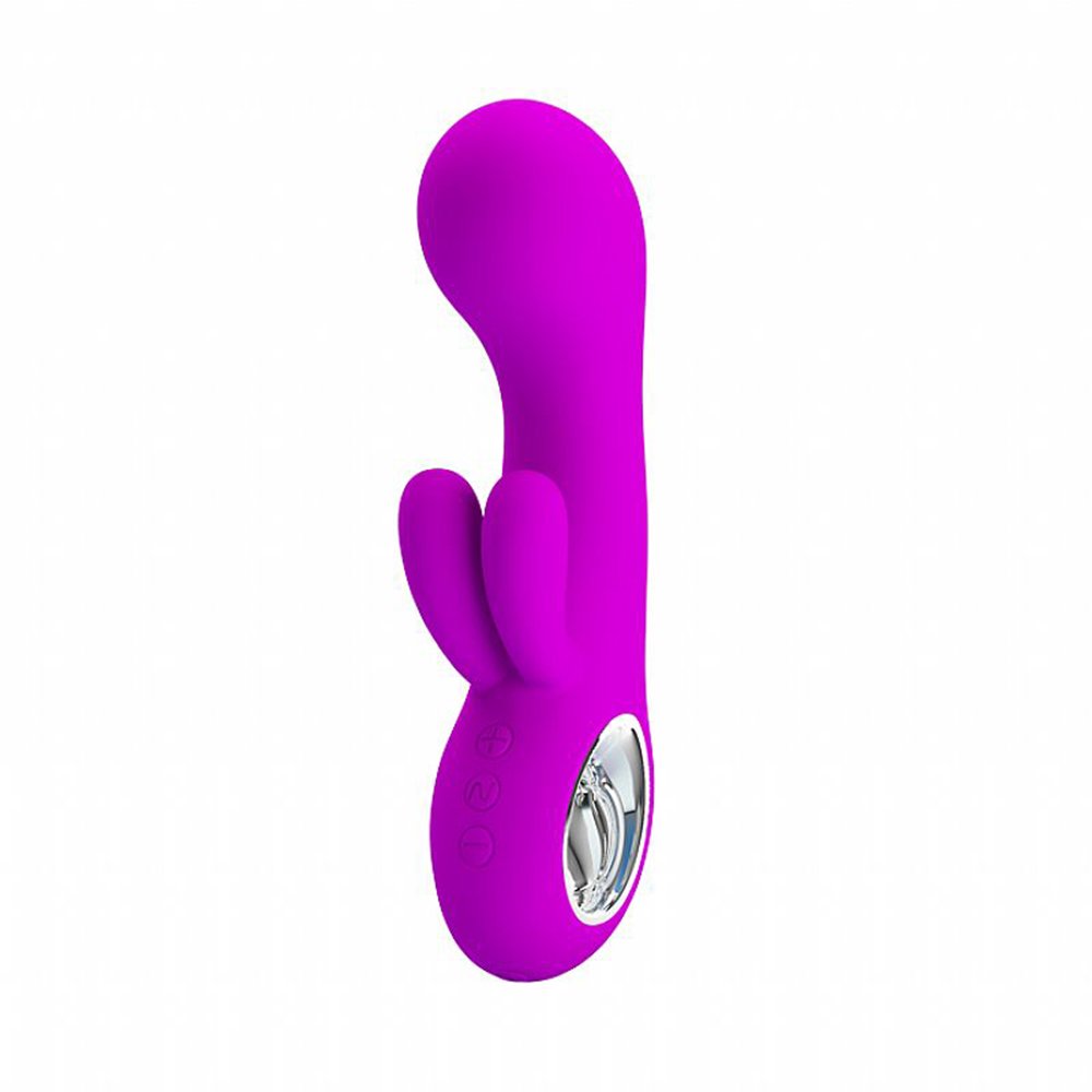 Vibrador Duplo Ponto G e Clit�ris Recarreg�vel em Silicone M�dico com 7 Vibra��es Valentine Pink - Vista da lateral do vibrador, apreciando o formato ergon�mico e o revestimento suave de silicone.