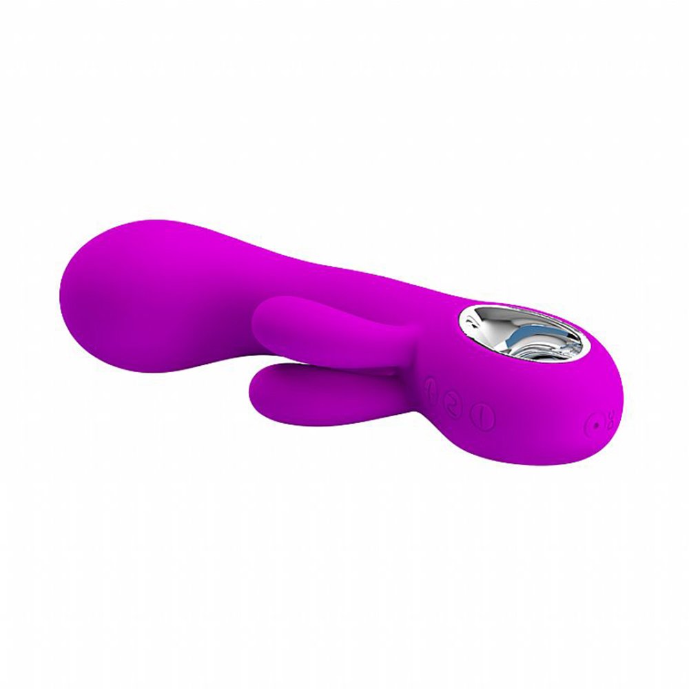Vibrador Duplo Ponto G e Clit�ris Recarreg�vel em Silicone M�dico com 7 Vibra��es Valentine Pink - Perspectiva superior do vibrador, evidenciando o design curvo e os dois bra�os estimuladores em silicone rosa.