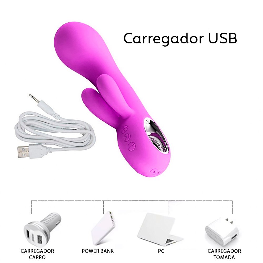 Vibrador Duplo Ponto G e Clit�ris Recarreg�vel em Silicone M�dico com 7 Vibra��es Valentine Pink - Vibra��o no clit�ris ilustrada em um diagrama mostrando como o vibrador atinge a �rea vulvar.