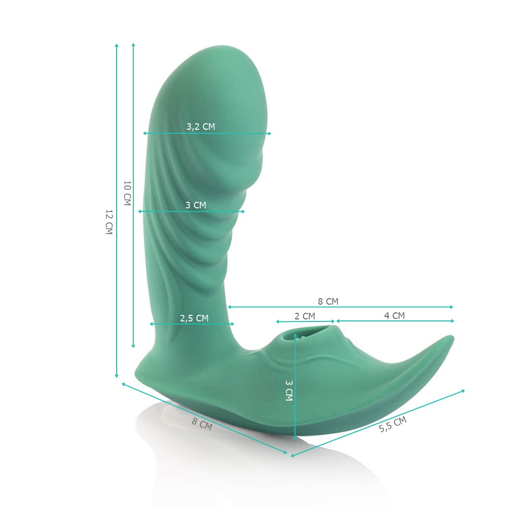 Sugador de Clit�ris com Plug em Silicone Sensevibe Smart Cyan, vis�o em close-up do sugador