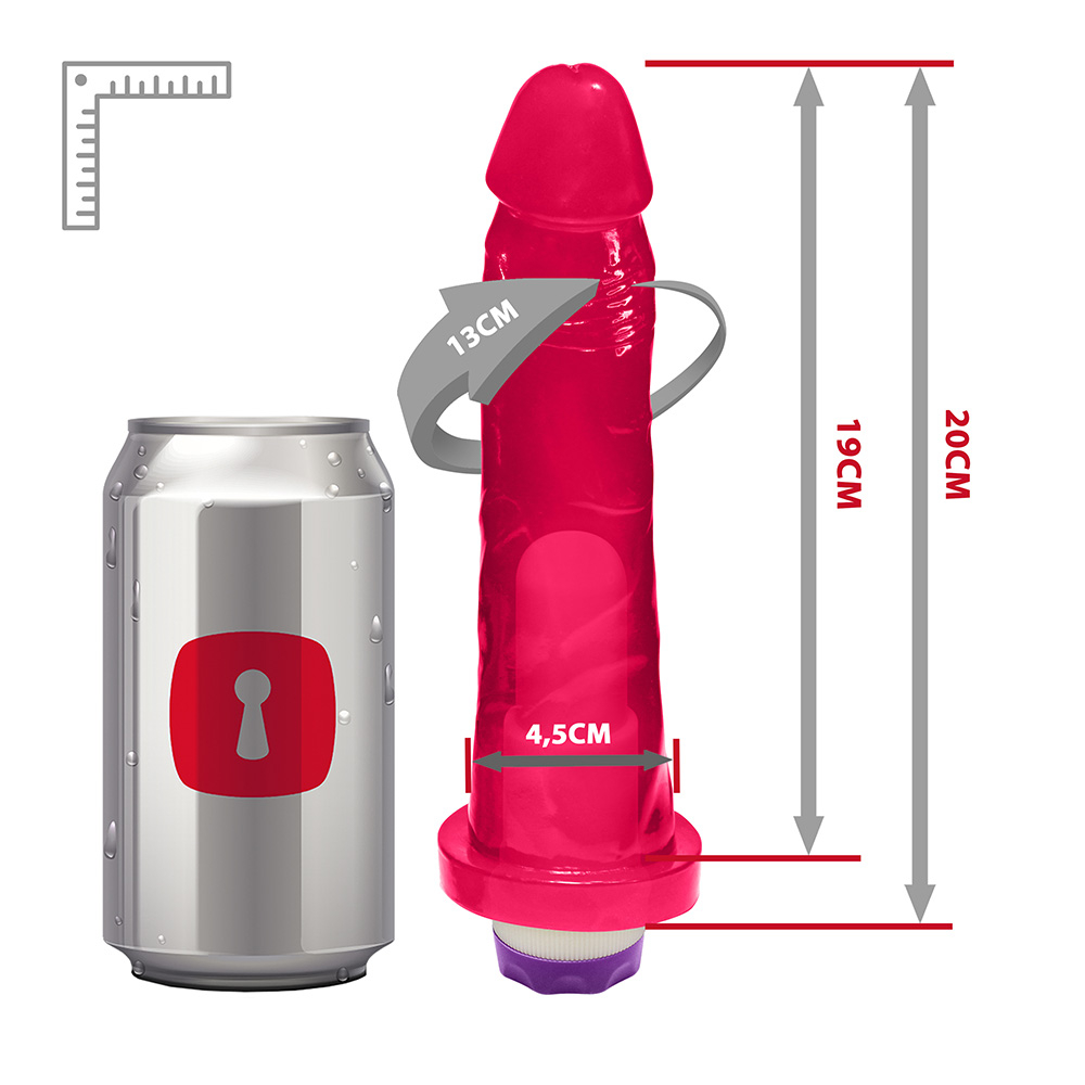 P�nis Jueves Transl�cido com Vibrador Multivelocidade, cor Pink, vista total do produto, mostrando o controle na base