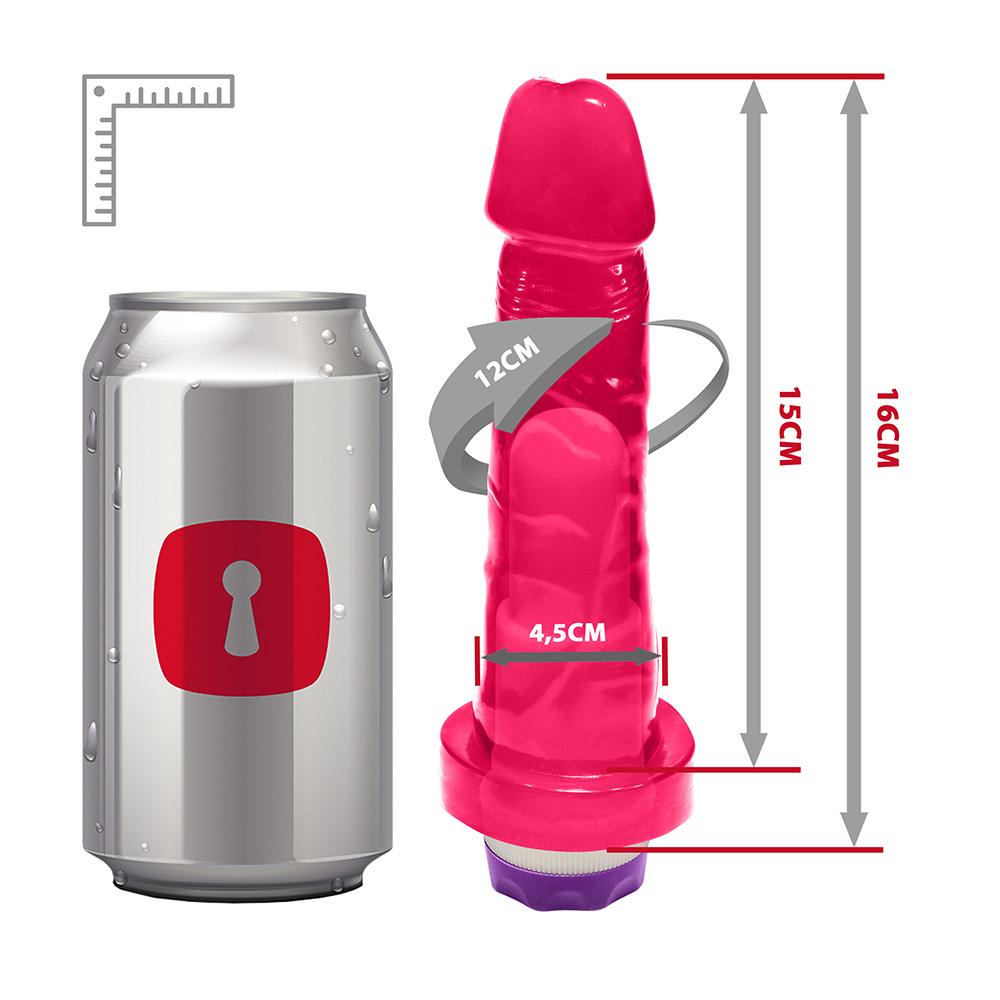 P�nis Mi�rcoles Transl�cido com Vibrador Multivelocidade 16,5 x 4,5cm Pink, vista frontal ligeiramente inclinada, mostrando o conjunto do produto em seu formato completo