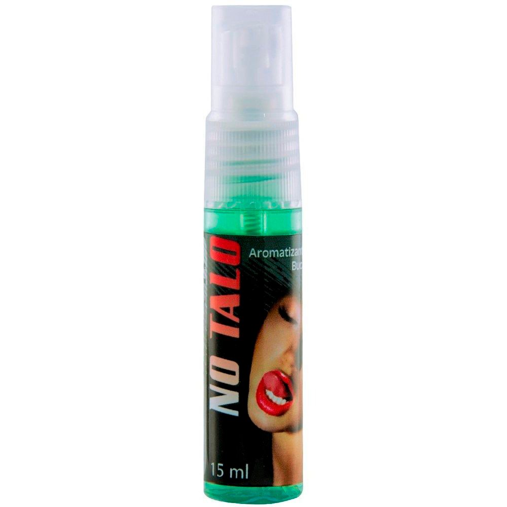 Frasco do Spray Bucal Garganta Profunda No Talo 15ml em close, destacando o bico aplicador e o l�quido esverdeado