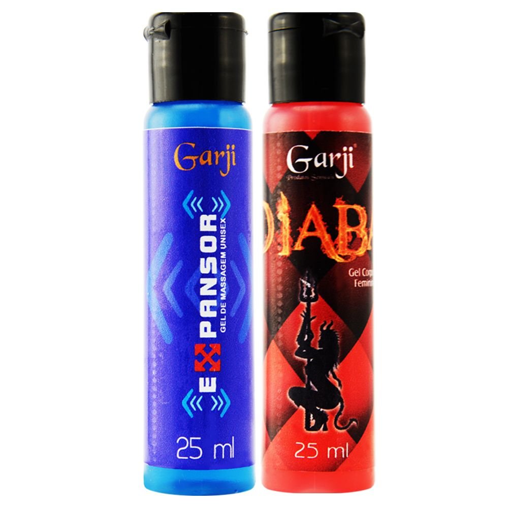 Dois frascos de g�is da Garji Cosm�tico: Expansor Masculino (azul) 25ml e Diaba Feminino (vermelho) 25ml, sem a caixa