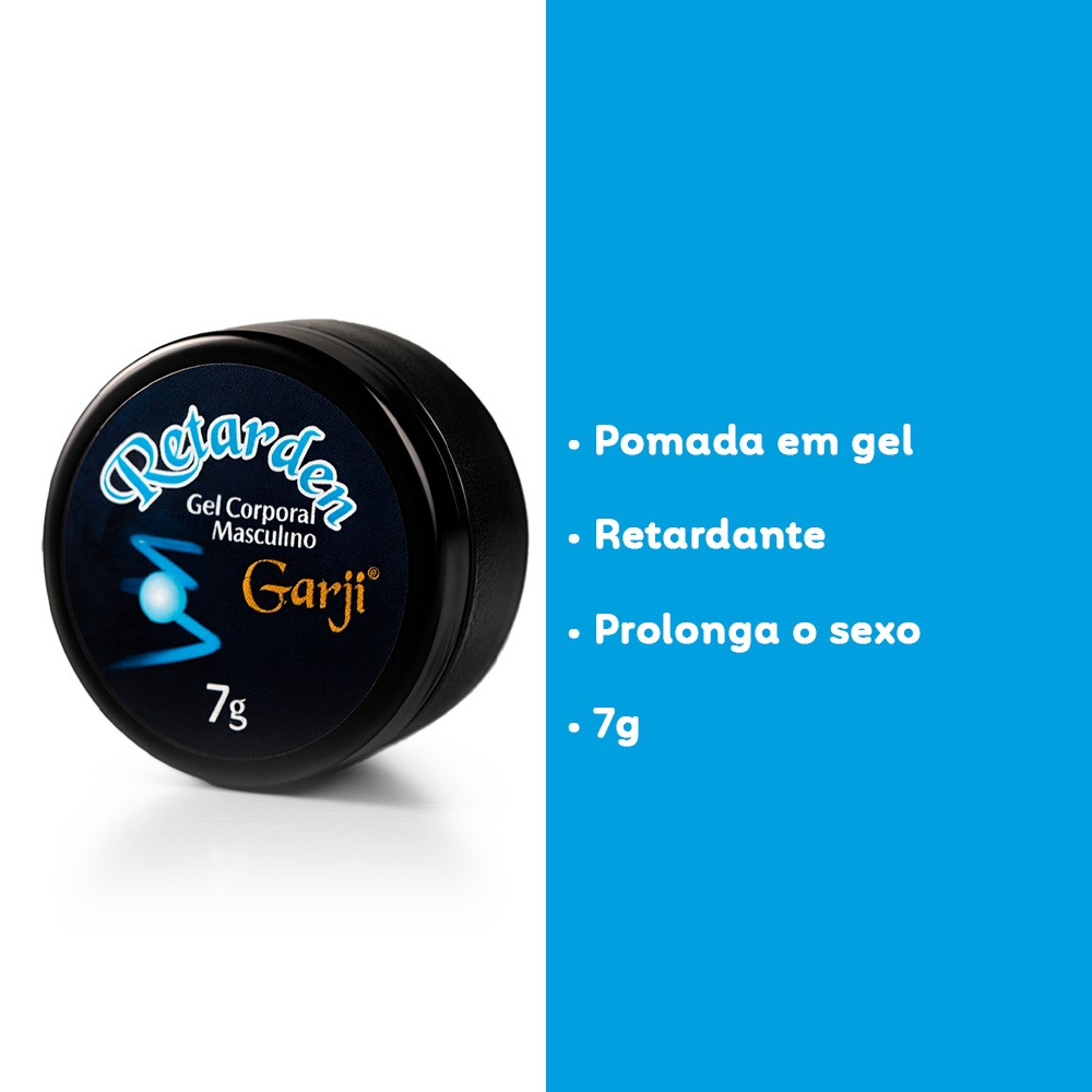 Gel Retardante Retarden 7g e lista de caracter�sticas como 'Pomada em gel', 'Retardante', 'Prolonga o sexo' e '7g'