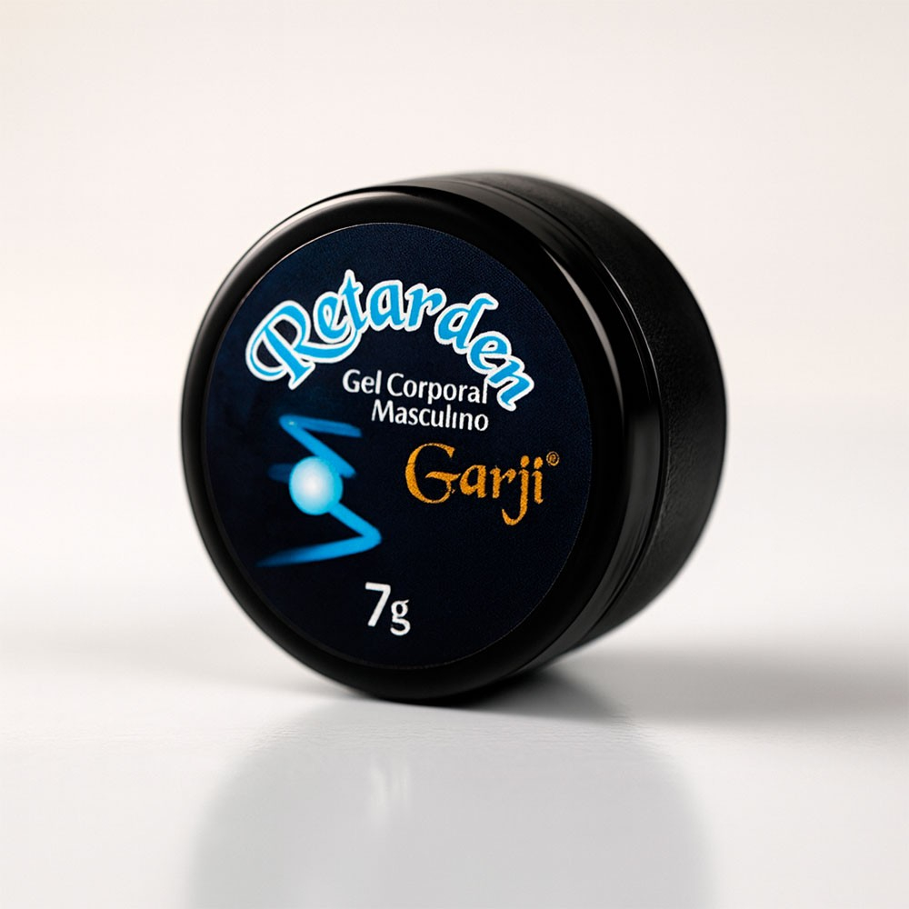 Gel Retardante Retarden 7g em destaque, mostrando o r�tulo e a embalagem preta com informa��es do produto