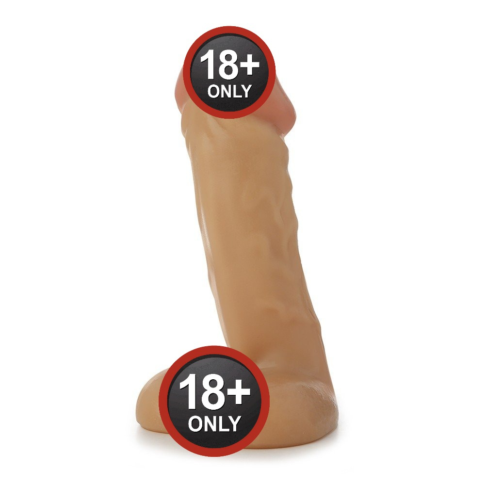 P�nis Gigante e Grosso Flex�vel com Escroto Dilatado 28 x 8,2cm Bege - Perspectiva angular que real�a o escroto dilatado na base e os detalhes mais realistas.