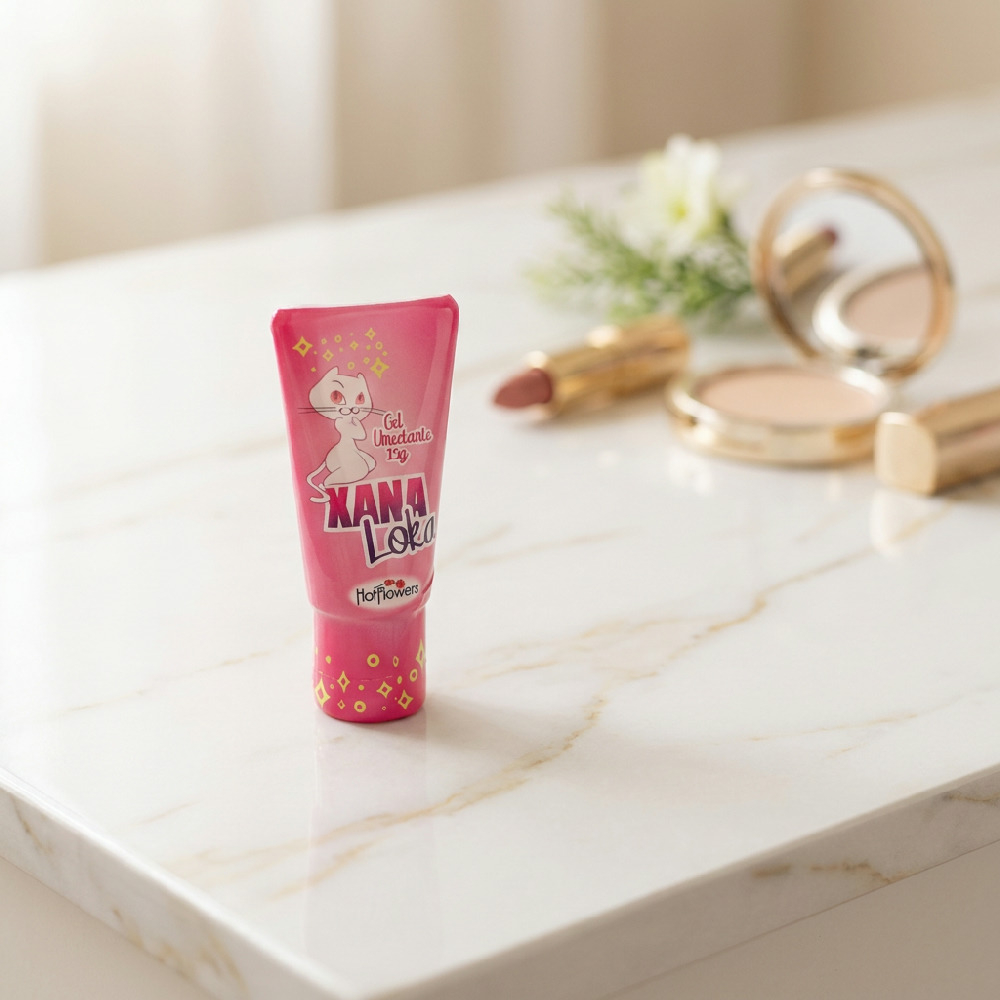 Gel Excitante Feminino Xana Loka 15g em embalagem rosa com foco no r�tulo 'Gel Umedante 15g Xana Loka HotFlowers'