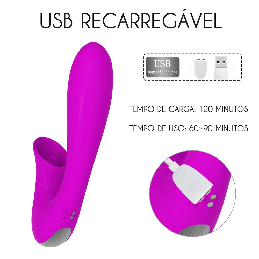 Vibrador Duplo Recarregável em Silicone com 12 Vibrações Olivia Roxo | Foto 07 Vibrador Duplo Recarregável em Silicone com 12 Vibrações Olivia Roxo | Foto 07