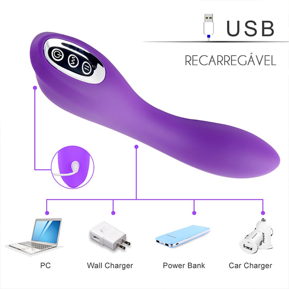 Vibrador Ponto G Recarregável em Silicone com 12 Vibrações Bla Roxo | Foto 04 Vibrador Ponto G Recarregável em Silicone com 12 Vibrações Bla Roxo | Foto 04