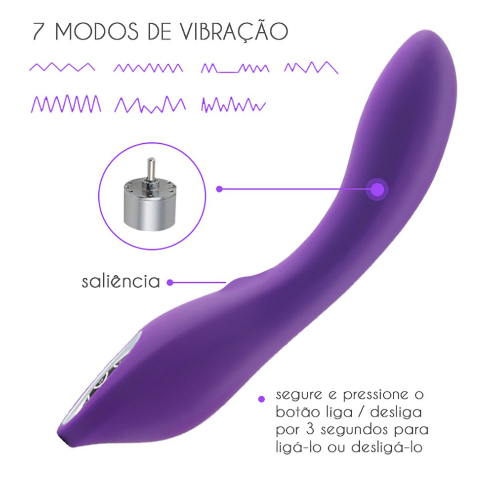 Vibrador Ponto G Recarregável em Silicone com 12 Vibrações Bla Roxo | Foto 05 Vibrador Ponto G Recarregável em Silicone com 12 Vibrações Bla Roxo | Foto 05
