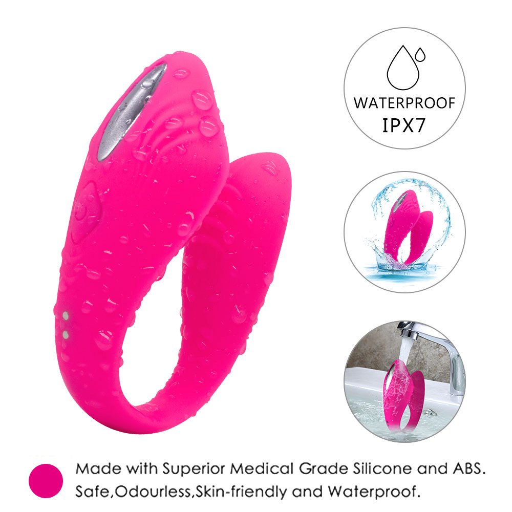 Vibrador para Casal Recarreg�vel em Silicone Ela Pink - Vis�o lateral ergon�mica e detalhes da superf�cie