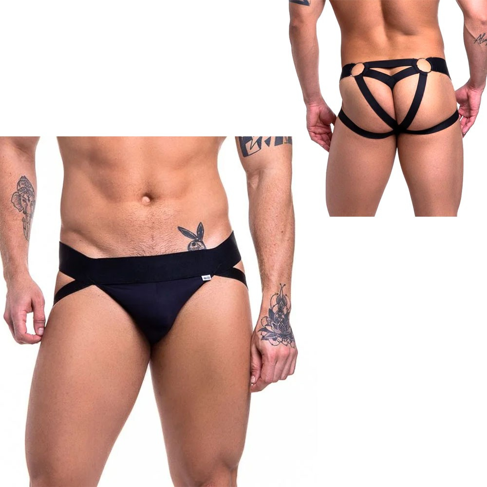 Cueca Sensual Jock com Quatro Faixas em Elástico e Argola Preta | Foto 01