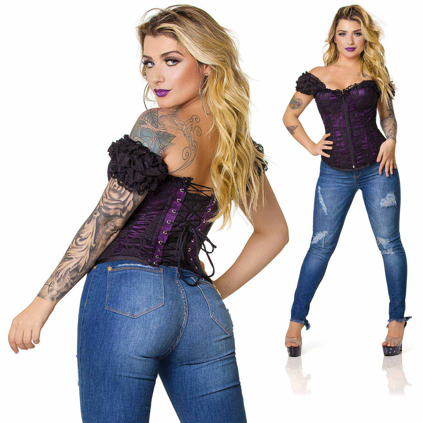 Corpete Roxo com Al�a | Detalhe da amarra��o traseira e a estrutura do corpete