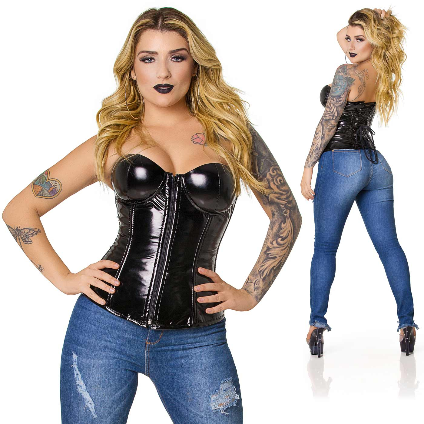 Corpete Simples com Bojo Vinil Preto | Close frontal e vista traseira