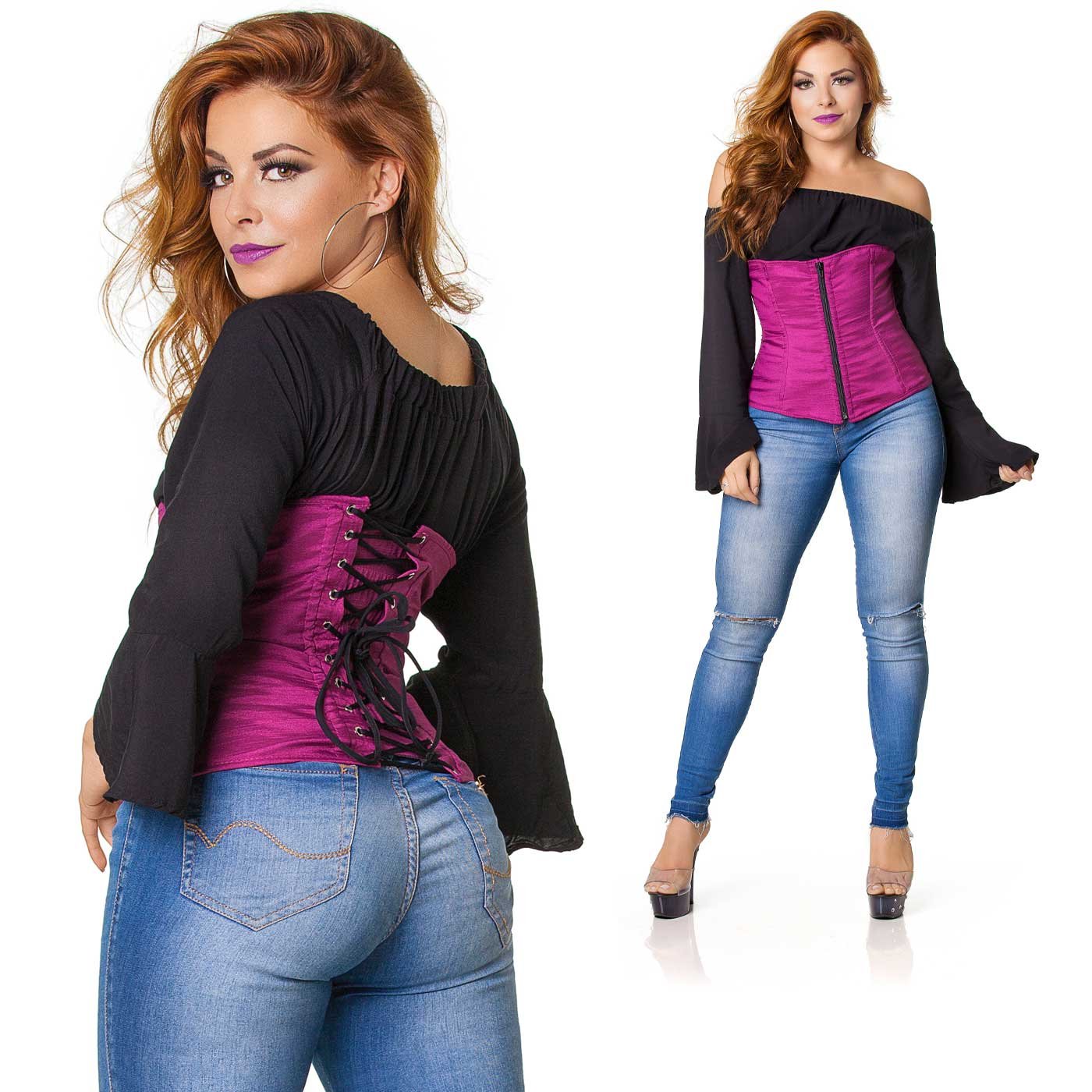 Corselet Simples Vinho, montagem close-up da modelo e vista full do produto