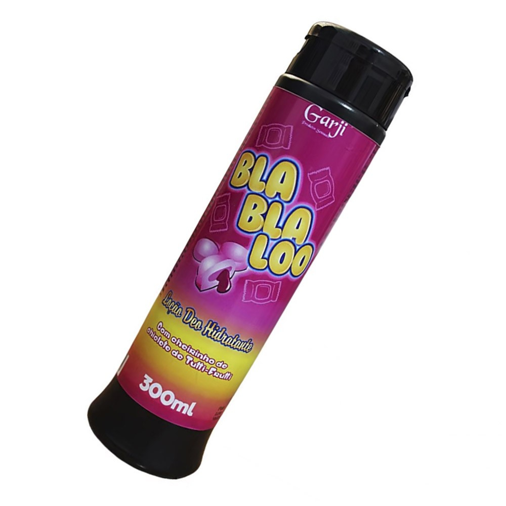 Lo��o Deo Hidratante BlaBlaLoo em vista diagonal, mostrando o design completo do frasco e a tampa