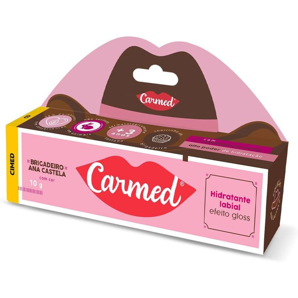 Carmed Brigadeiro bisnaga aberta exibindo o aplicador e a textura interna do produto