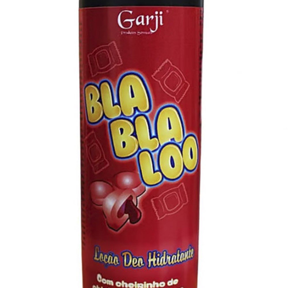 Detalhe do r�tulo da Lo��o Deo Hidratante Blablaboo 300ml, mostrando o nome do produto e a fragr�ncia de chiclete de morango
