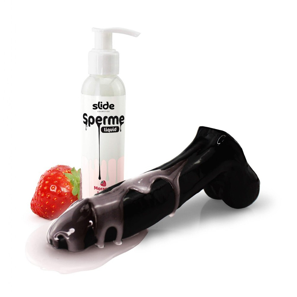 Frasco do lubrificante Sperme Liquid Natural da Slide Cosmetics, com destaque para a embalagem e o bico pump.