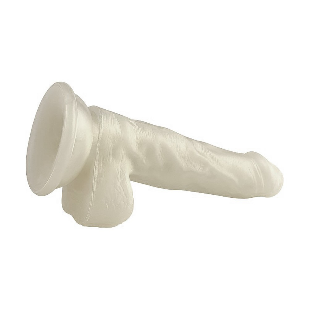 P�nis Real�stico em PVC com Escroto e Ventosa 19 x 3,8cm Branco Cintilante | Foto 03