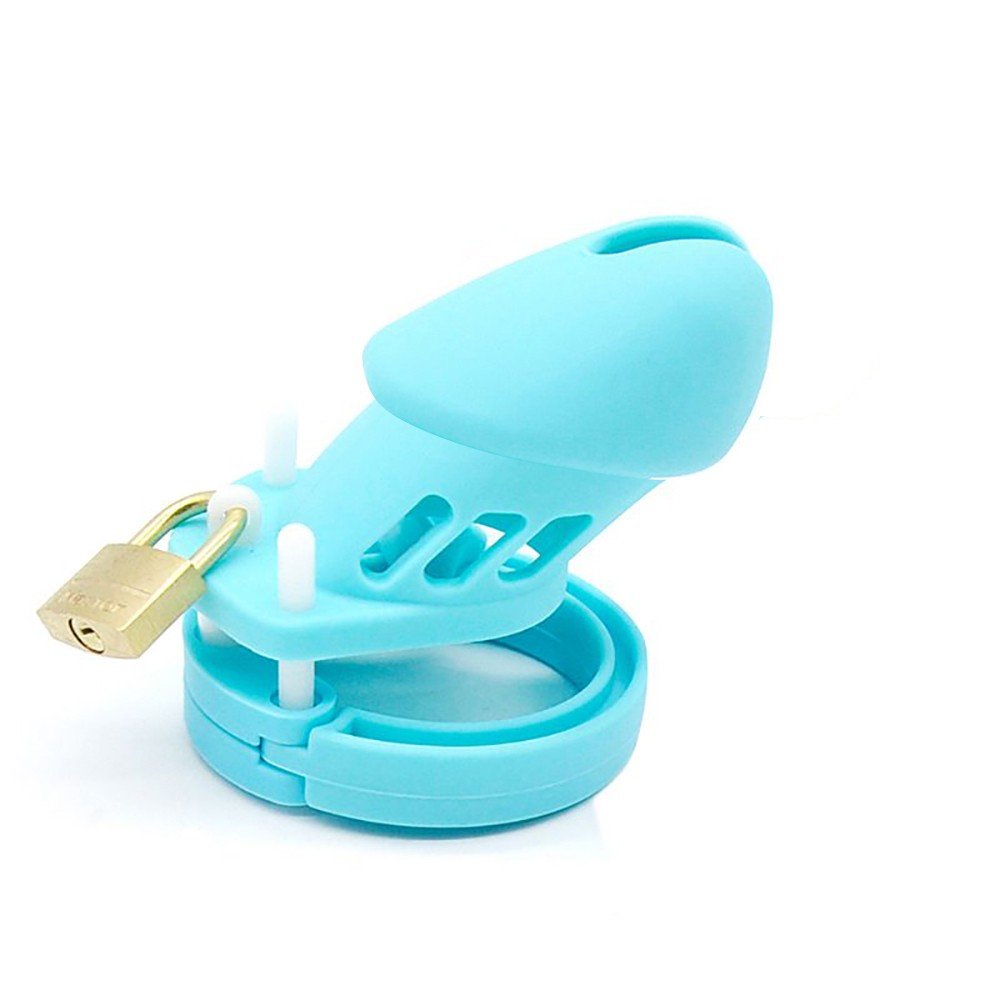 Cinto de Castidade em Silicone com Ponta Vazada e Cadeado 8,4 x 4,5cm Azul | Foto 02