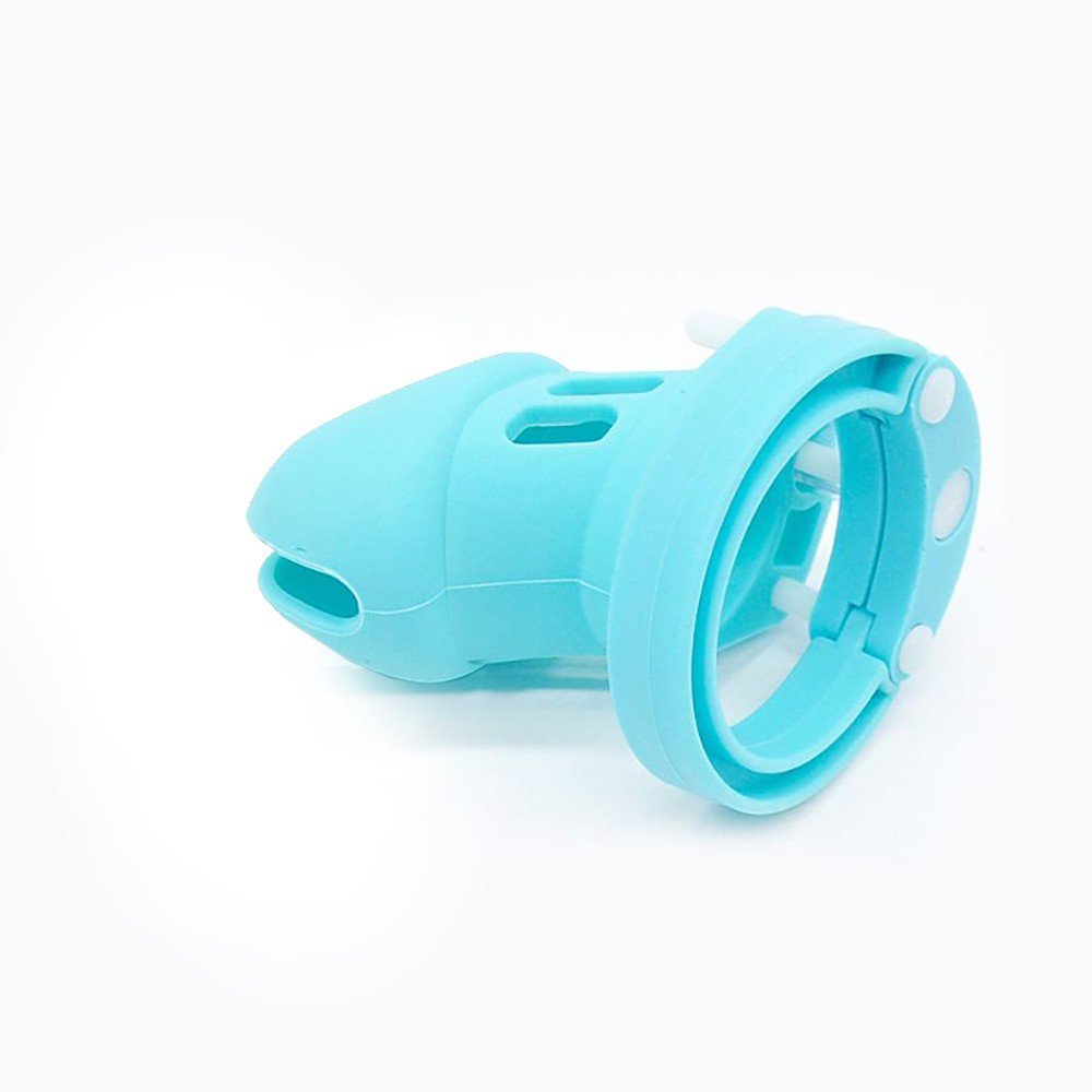 Cinto de Castidade em Silicone com Ponta Vazada e Cadeado 8,4 x 4,5cm Azul | Foto 03