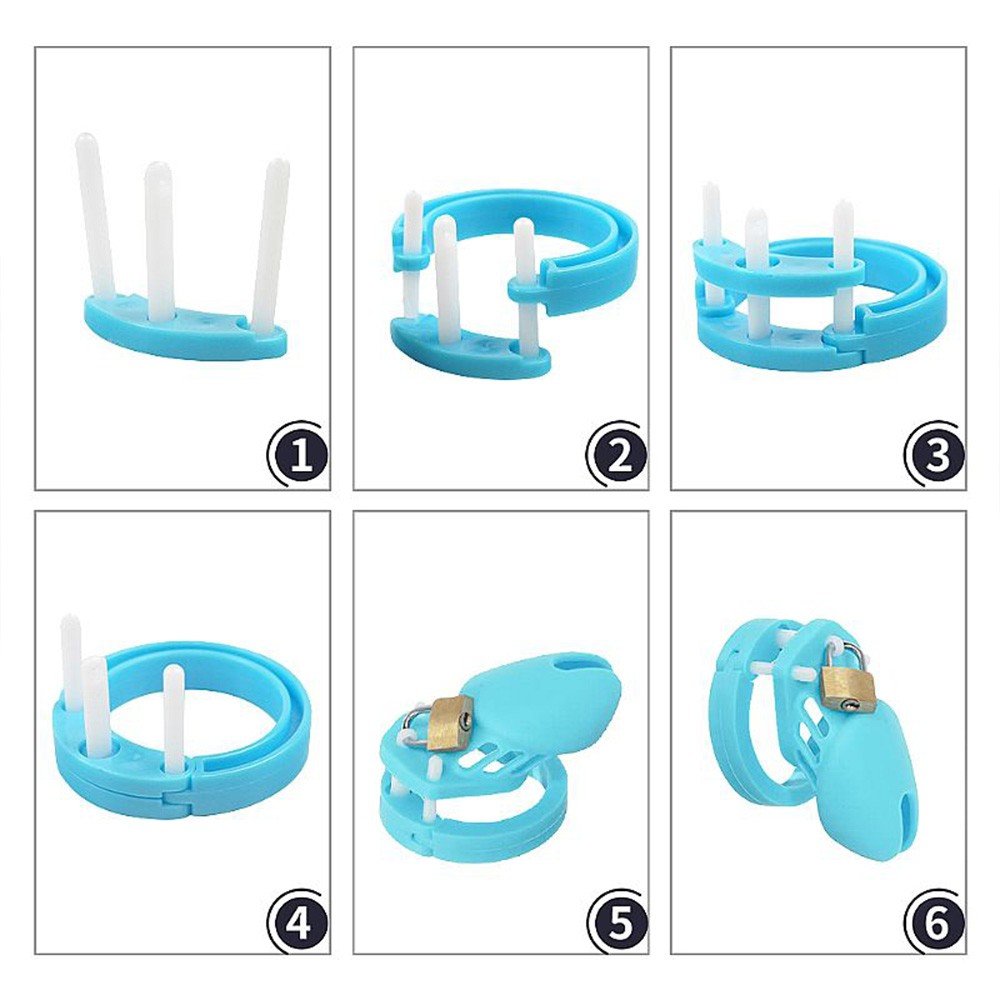 Cinto de Castidade em Silicone com Ponta Vazada e Cadeado 8,4 x 4,5cm Azul | Foto 04