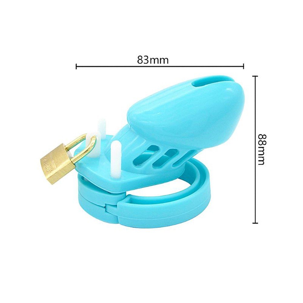 Cinto de Castidade em Silicone com Ponta Vazada e Cadeado 8,4 x 4,5cm Azul | Foto 06
