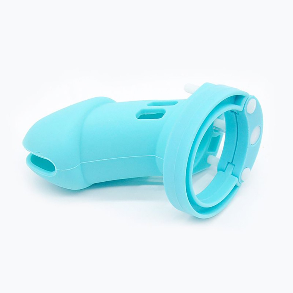 Cinto de Castidade em Silicone com Ponta Vazada e Cadeado 10 x 3,8cm Azul | Foto 03