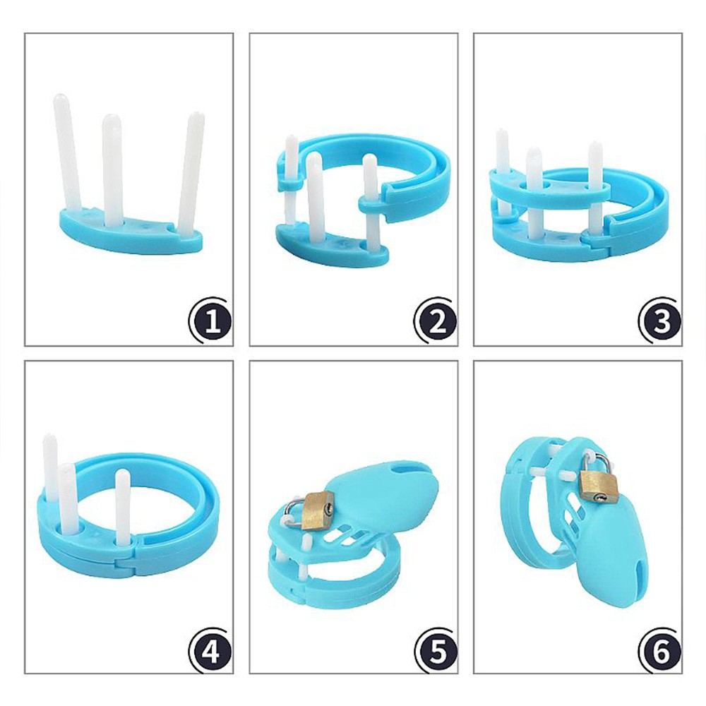 Cinto de Castidade em Silicone com Ponta Vazada e Cadeado 10 x 3,8cm Azul | Foto 04