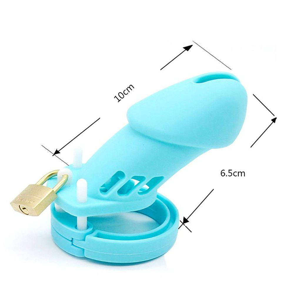 Cinto de Castidade em Silicone com Ponta Vazada e Cadeado 10 x 3,8cm Azul | Foto 06