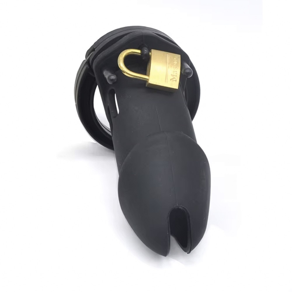 Cinto de Castidade em Silicone com Ponta Vazada e Cadeado 10 x 3,8cm Preto | Foto 02