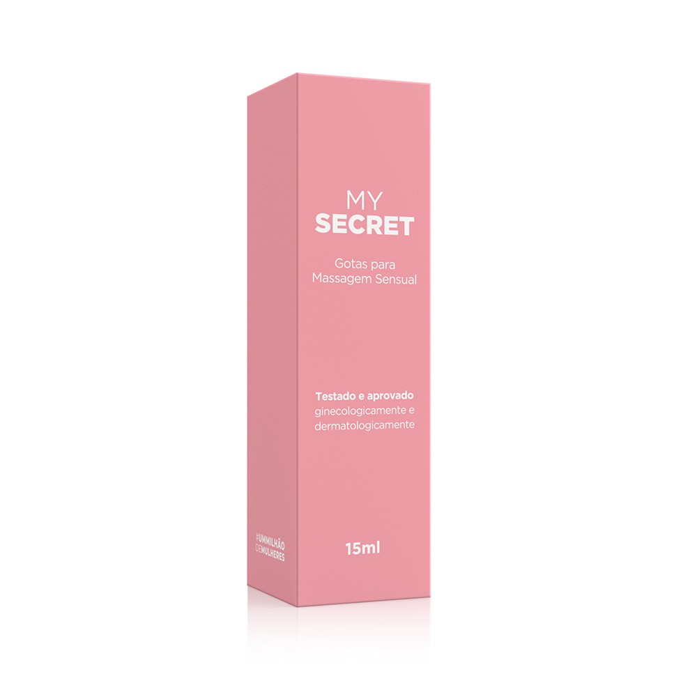 Caixa do Gel Excitante Feminino My Secret 15ml, mostrando informa��es de teste dermatol�gico e ginecol�gico