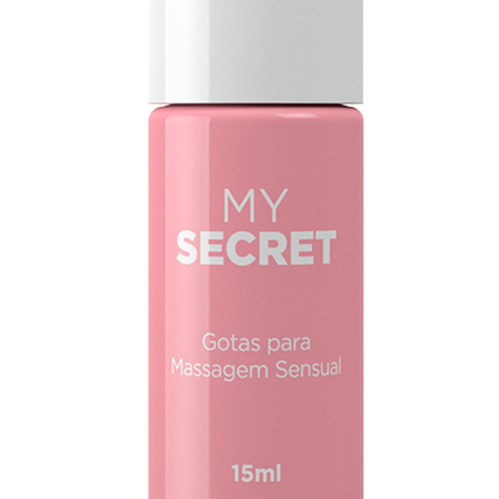 Vis�o superior do Gel Excitante Feminino My Secret 15ml, com frasco e conta-gotas destacados