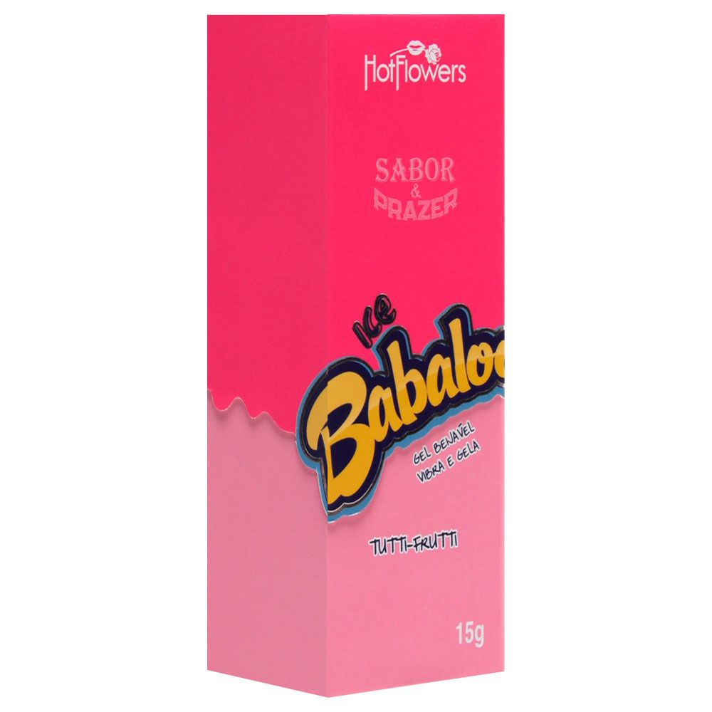 Embalagem do Vibrador L�quido Beij�vel Babaloo Vibra e Gela Tutti-Frutti, vista angular com o design completo