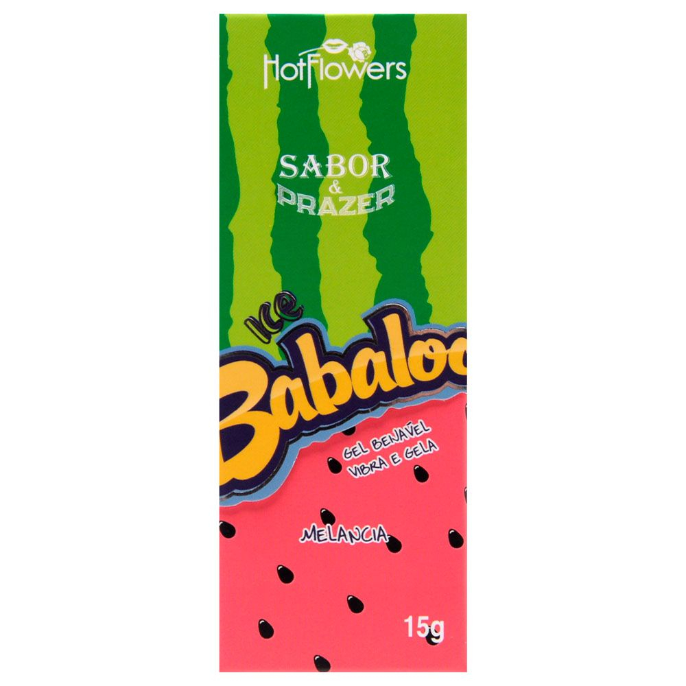 Vibrador L�quido Beij�vel Babaloo Vibra e Gela Melancia 15g, apenas a caixa do produto em vista frontal