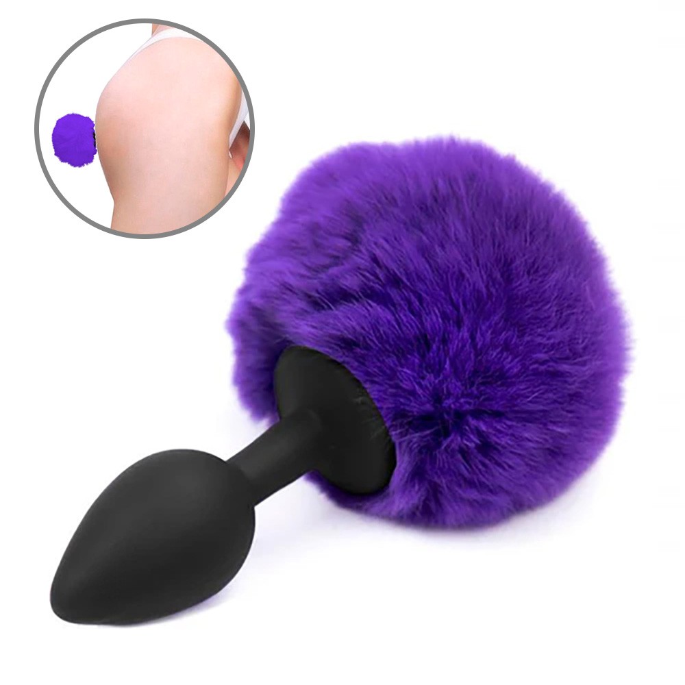Plug Anal Rabo em Silicone (Toque Aveludado) Pompom de Coelho 8 x 3,5cm  Roxo :: Sex Shop Loja do Prazer