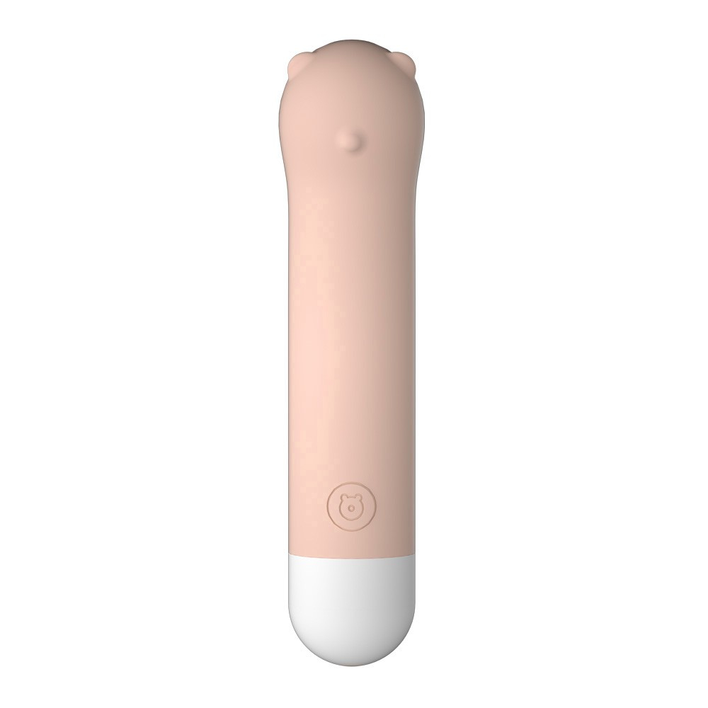 Vibrador Ponto G Urso Bege em vista frontal, mostrando silicone aveludado e bot�o de urso