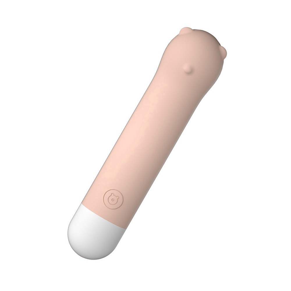 Vibrador Ponto G Urso Bege em �ngulo lateral, evidenciando ergonomia para Ponto G