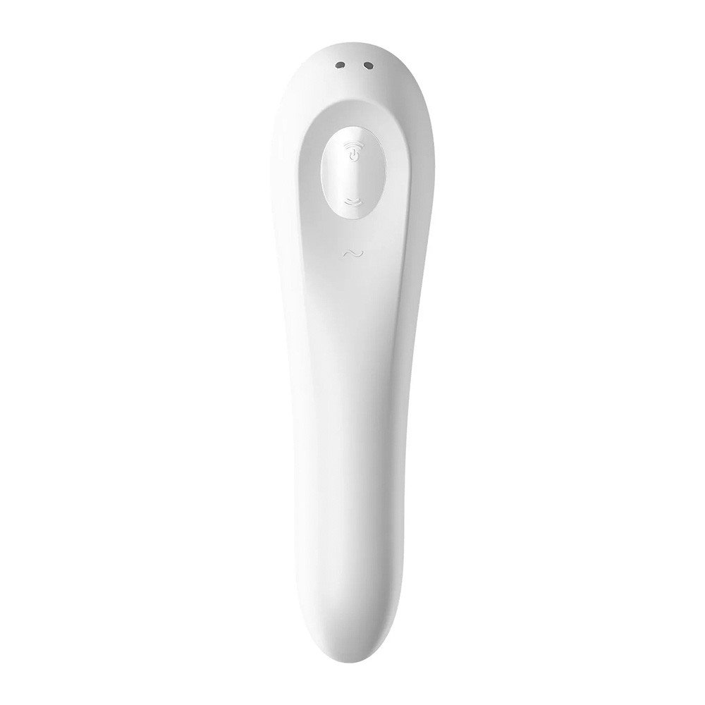 Vibrador para Clit�ris em Silicone Recarreg�vel com 11 Vibra��es Controle APP Dual Pleasure Branco, vista traseira com bot�es de controle