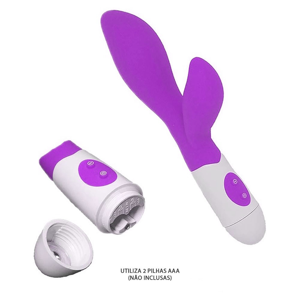 Vibrador Duplo em Silicone Suzy Roxo em �ngulo superior, ilustrando a flexibilidade do silicone premium