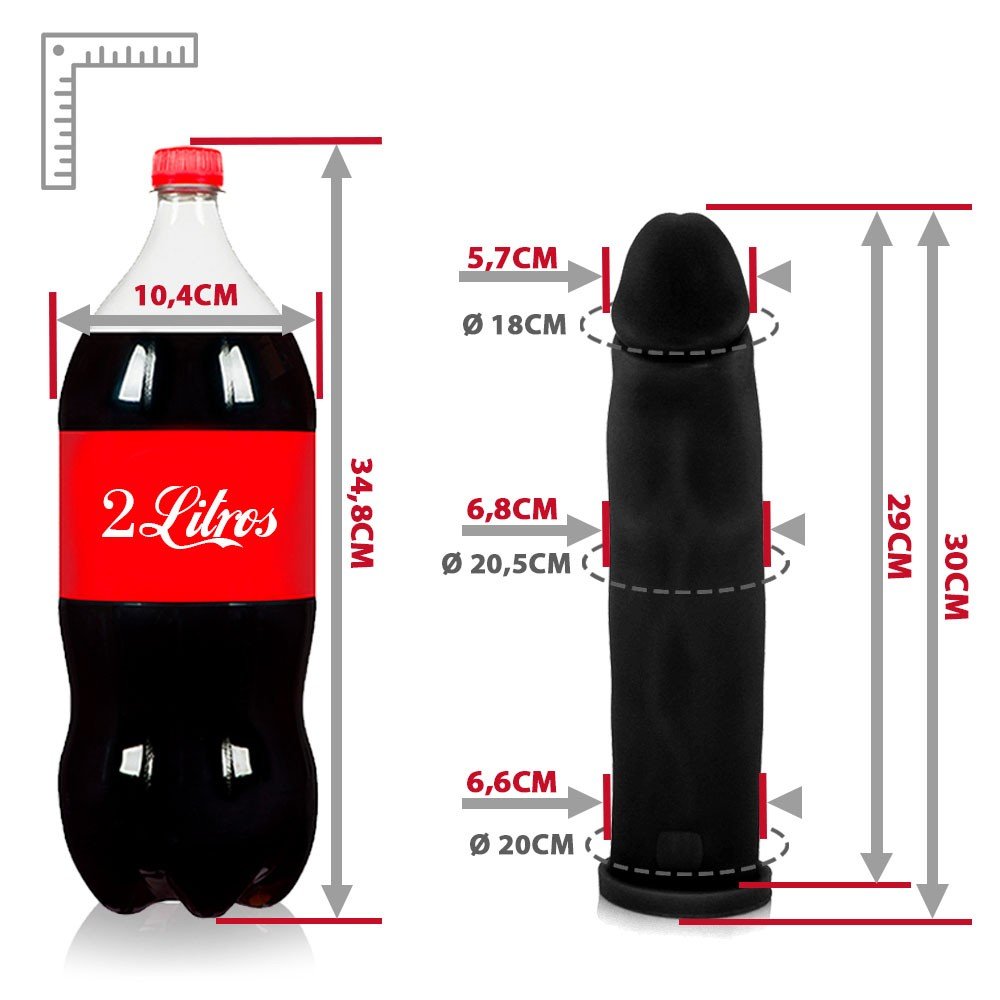 P�nis Gigante e Grosso Flex�vel Fabuloso sendo segurado por uma m�o, destacando seu tamanho de 30cm de comprimento e 6,8cm de largura. A textura de PVC Toque Macio � vis�vel, bem como a sua flexibilidade. Dildo 100% � prova d'�gua.