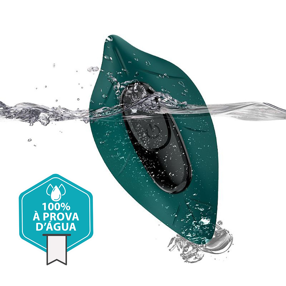 Vibrador Leaf Verde sendo submerso em �gua, demonstrando sua caracter�stica � prova d'�gua