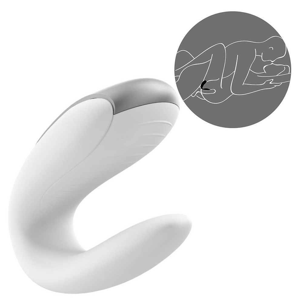 Vista lateral do Vibrador para Casal Double Fun, mostrando o encaixe ergon�mico para estimula��o a dois